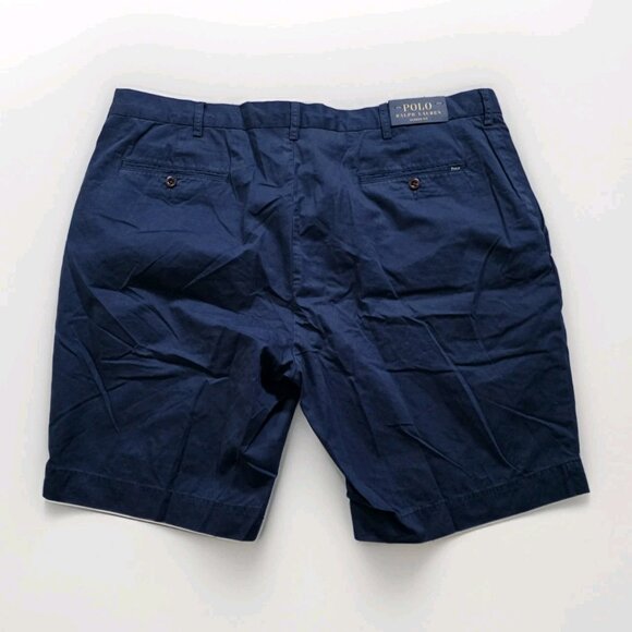 Polo Ralph Lauren Chino Shorts Mens 42 Navy Pockets Zip Cotton Classic Fit 9" - Picture 2 of 16